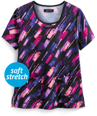 koi Lite™ Diagonal Squiggle Women's 2-Pocket Asymmetric Print Scrub Top