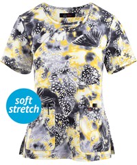 koi Lite Lola Sunny Tie Dye Butterfly Women's 2-Pocket Asymmetric Print Scrub Top 