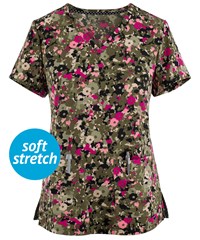 koi Next Gen Early Energy Dainty Camo Women's 2-Pocket V-Neck Print Scrub Top