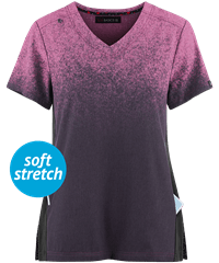 koi Basics Cali Ombre Heather Azalea Pink/ Charcoal Women's 2-Pocket V-Neck Print Scrub Top