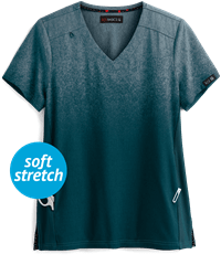 koi Basics Caribbean Heather Ombre Cali Women's 2-Pocket V-Neck Print Scrub Top