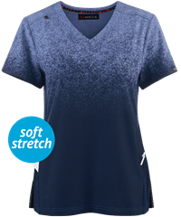koi Basics Cali Ombre Heather Galaxy/ Navy Women's 2-Pocket V-Neck Print Scrub Top