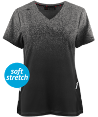 koi Basics Cali Ombre Heather Platinum Grey/ Black Women's 2-Pocket V-Neck Print Scrub Top