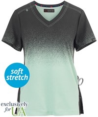 UA Exclusive koi Basics Sage Heather Ombre Women's 2-Pocket STRETCH V-Neck Print Scrub Top