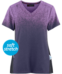 koi Basics Heather Wisteria/Charcoal Women's 2-Pocket Ombre Print Scrub Top