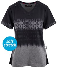 koi Basics Cali Tie Dye Black/Heather Grey Women's 2-Pocket V-Neck Print Scrub Top