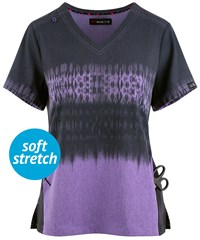 koi Basics Cali Tie Dye Charcoal/Heather Wisteria Women's 2-Pocket V-Neck Print Scrub Top