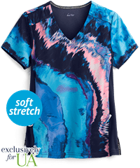 koi Lite™ Reform Blue Marble Women's 2-Pocket V-Neck Print Scrub Top