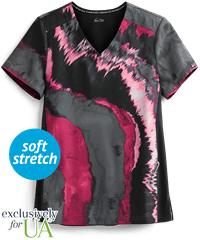 koi Lite™ Reform Pink Marble Women's 2-Pocket V-Neck Print Scrub Top