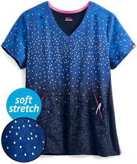 koi Lite™ STRETCH Geo Foil Ombre Women's 2-Pocket V-Neck Print Scrub Top