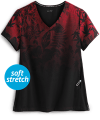 koi Lite™ Eastern Dreams Ruby Ombre Women's 2-Pocket V-Neck Print Scrub Top