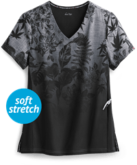 koi Lite™ Eastern Dreams Platinum Ombre Women's 2-Pocket V-Neck Print Scrub Top
