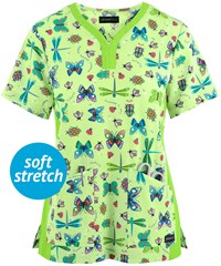 koi planet koi Thea Love Bugs Women's 2-Pocket Y-Neck Print Scrub Top 