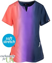 UA Exclusive koi Lite Balance Coral/ Navy Vertical Ombre Women's 2-Pocket Print Scrub Top