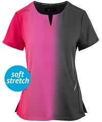koi Lite Balance Flamingo/Charcoal Vertical Ombre Women's 2-Pocket V-Neck Print Scrub Top 