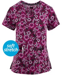 koi lite STRETCH Align Impressionist Flowers Women's 2-Pocket V-Neck Print Scrub Top