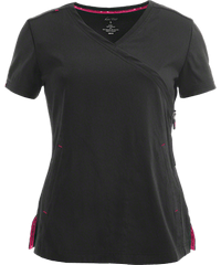 Style # K316: BLACKkoi Lite™ Philosophy Women's 2-Pocket Mock Wrap Side Zipper STRETCH Scrub Top