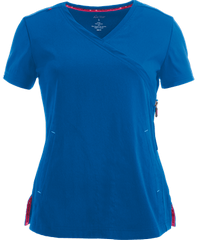 Style # K316: ROYALkoi Lite™ Philosophy Women's 2-Pocket Mock Wrap Side Zipper STRETCH Scrub Top
