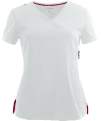 Style # K316: WHITEkoi Lite™ Philosophy Women's 2-Pocket Mock Wrap Side Zipper STRETCH Scrub Top