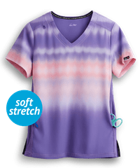 koi Lite™ Reform Wavy Ombre Women's 2-Pocket V-Neck Print Scrub Top