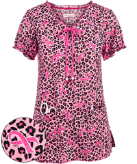 Koi BCRF Ribbons Peasant Delaney Women's 2-Pocket V-Neck Print Scrub Top