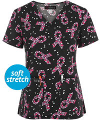 koi Basics Breast Cancer Butterfly Leslie Women's 2-Pocket V-Neck Print Scrub Top