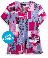 koi Basics Bandana Women's 2-Pocket V-Neck Print Scrub Top
