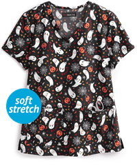 koi Basics Boohoo Women's 2-Pocket V-Neck Print Scrub Top