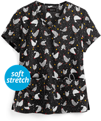 Koi Basics Chicken Scratch Women's 2-Pocket V-Neck Print Scrub Top