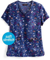 koi Basics Everyday Heroes Women's 2-Pocket V-Neck Print Scrub Top