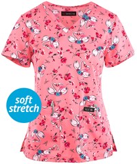 koi Basics Leslie Love Swan Women's 2-Pocket V-Neck Print Scrub Top