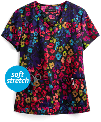 koi Basics Multi Cheetah Women's 2-Pocket V-Neck Print Scrub Top