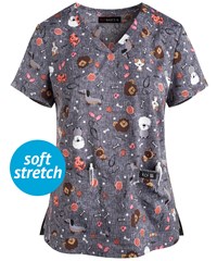 Koi Basics Meow Women's 2-Pocket V-Neck Print Scrub Top
