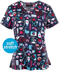 koi Basics Nurse Life Women's 2-pocket STRETCH V-Neck Print Scrub Top