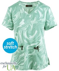 UA Exclusive koi Basics Sage Marble Women's 2-Pocket STRETCH V-Neck Print Scrub Top