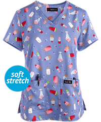 Koi Basics Sweet Tooth Women's 2-Pocket V-Neck Print Scrub Top