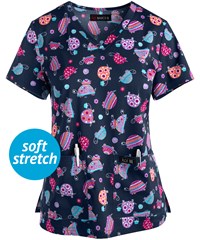 koi Basics Turtle Women's 2-Pocket V-Neck Print Scrub Top 