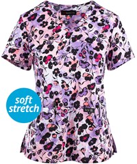 koi Basics Leslie Watercolor Poppies Women's 2-Pocket V-Neck Print Scrub Top