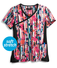koi Lite™ Raquel Candy Striper Women's 2-Pocket Mock Wrap STRETCH Print Scrub Top