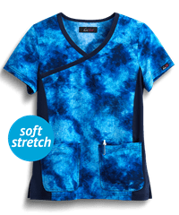 koi Lite™ Raquel Heather Galaxy Tie Dye Women's 2-Pocket Mock Wrap STRETCH Print Scrub Top