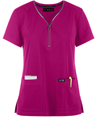 koi Basics Marie Women's 2-Pocket Silver Zipper STRETCH Scrub Top
