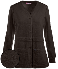 koi Claire Women's 2-Pocket Floral Jacquard Scrub Cardigan