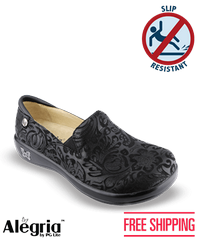 Alegria Black Embossed Paisley Keli Women's Slip On Nursing Clogs