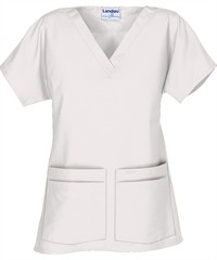 Style # L8219: WHITELandau Women's 4-Pocket V-Neck Scrub Top