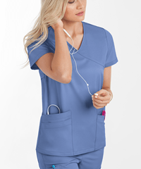 Lauderdale by UA Solar Women's 4-Pocket V-Neck Mock Wrap STRETCH Scrub Top
