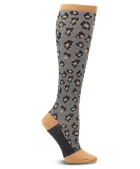 Style # LO003599: Nurse Mates Grey Leopard Women's 12-14 mmHg Compression Socks