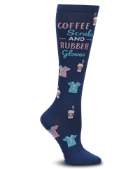 Nurse Mates Coffee, Scrubs, Rubber Gloves Women's 12-14 mmHg Compression Print Socks