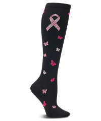 Nurse Mates Pink Ribbon Butterfly Women's 12-14 mmHg Compression Socks