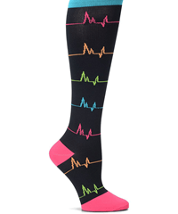 Nurse Mates Bright EKG Women's 12-14 mmHg Wide Calf Compression Socks