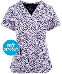 Maevn Animalia Women's 3-Pocket STRETCH V-Neck Print Scrub Top